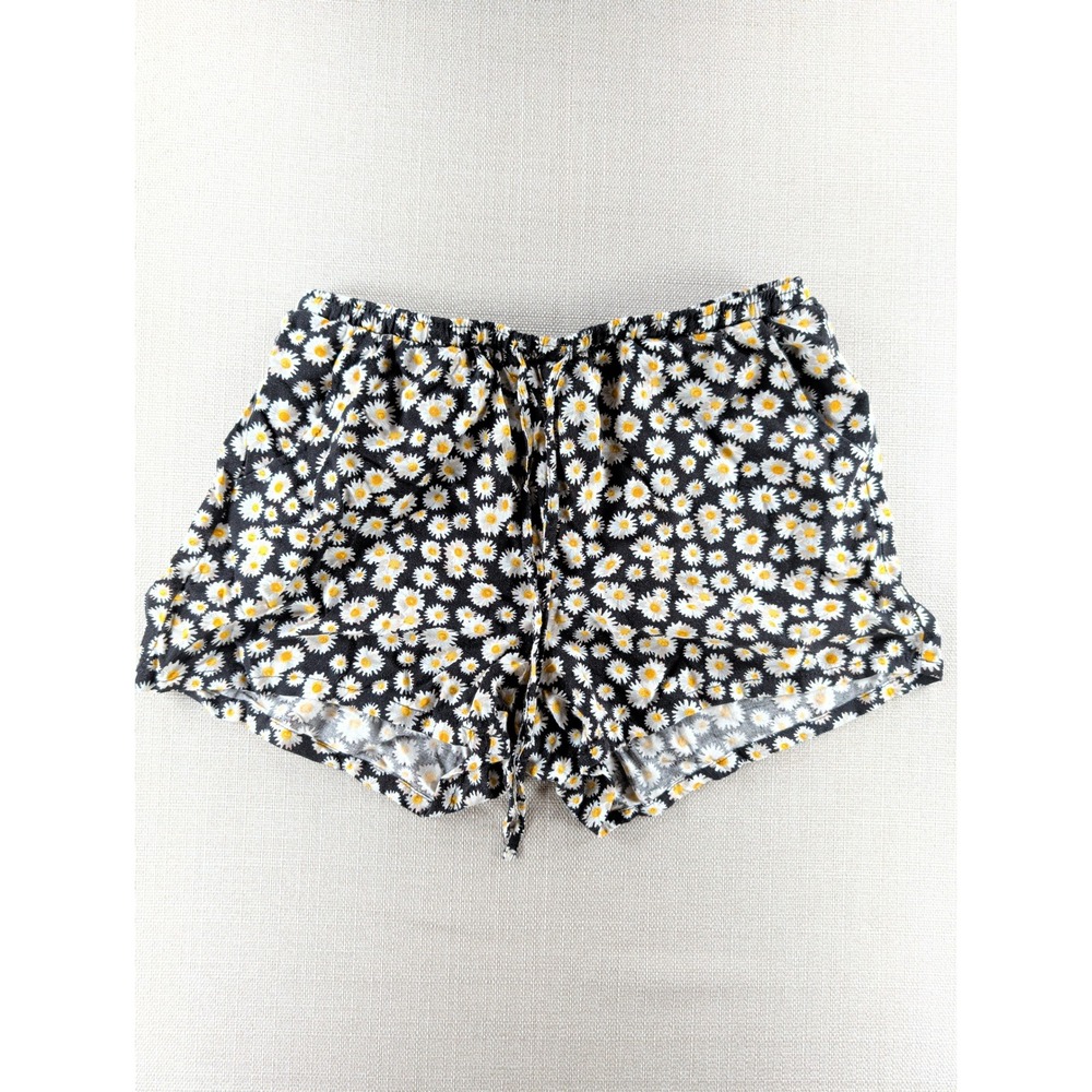 No Boundaries Womens S Black Daisy Floral Shorts Elastic‎ Waist Drawstring
